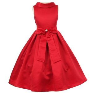 Infant Toddler Baby Bridal Dull Satin Bow Rhinestone Easter Flowers Girls Dress